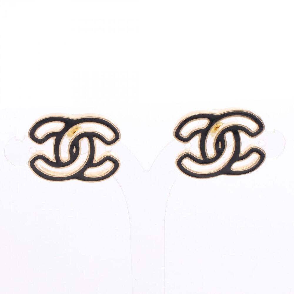 Chanel B24A Coco Mark Earrings, Gold Plated (GP), Women's, Gold/Black Tones